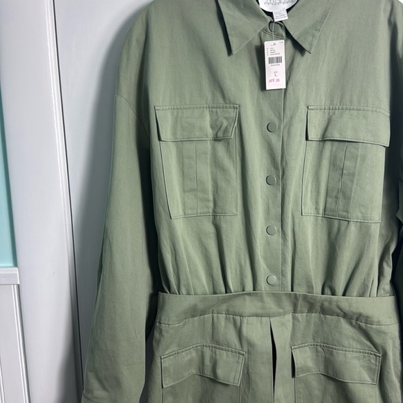NWT Anthropologie Mare Mare Long-Sleeve Utility Romper Moss Green Size Large - Picture 5 of 12